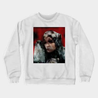 Beautiful girl, warrior with a shield, knight. Dark but beautiful. Red, yellow, gray. Crewneck Sweatshirt